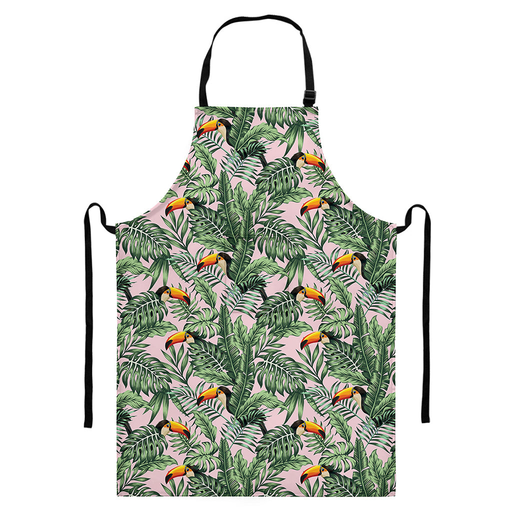 Tropical Palm Leaf And Toucan Print Bib Apron With Pocket