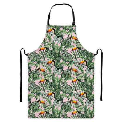Tropical Palm Leaf And Toucan Print Bib Apron With Pocket