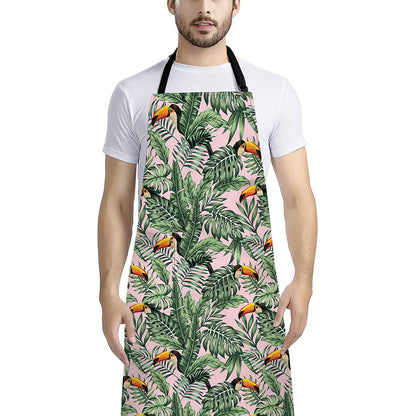 Tropical Palm Leaf And Toucan Print Bib Apron With Pocket