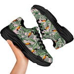 Tropical Palm Leaf And Toucan Print Black Chunky Shoes