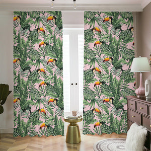 Tropical Palm Leaf And Toucan Print Blackout Pencil Pleat Curtains