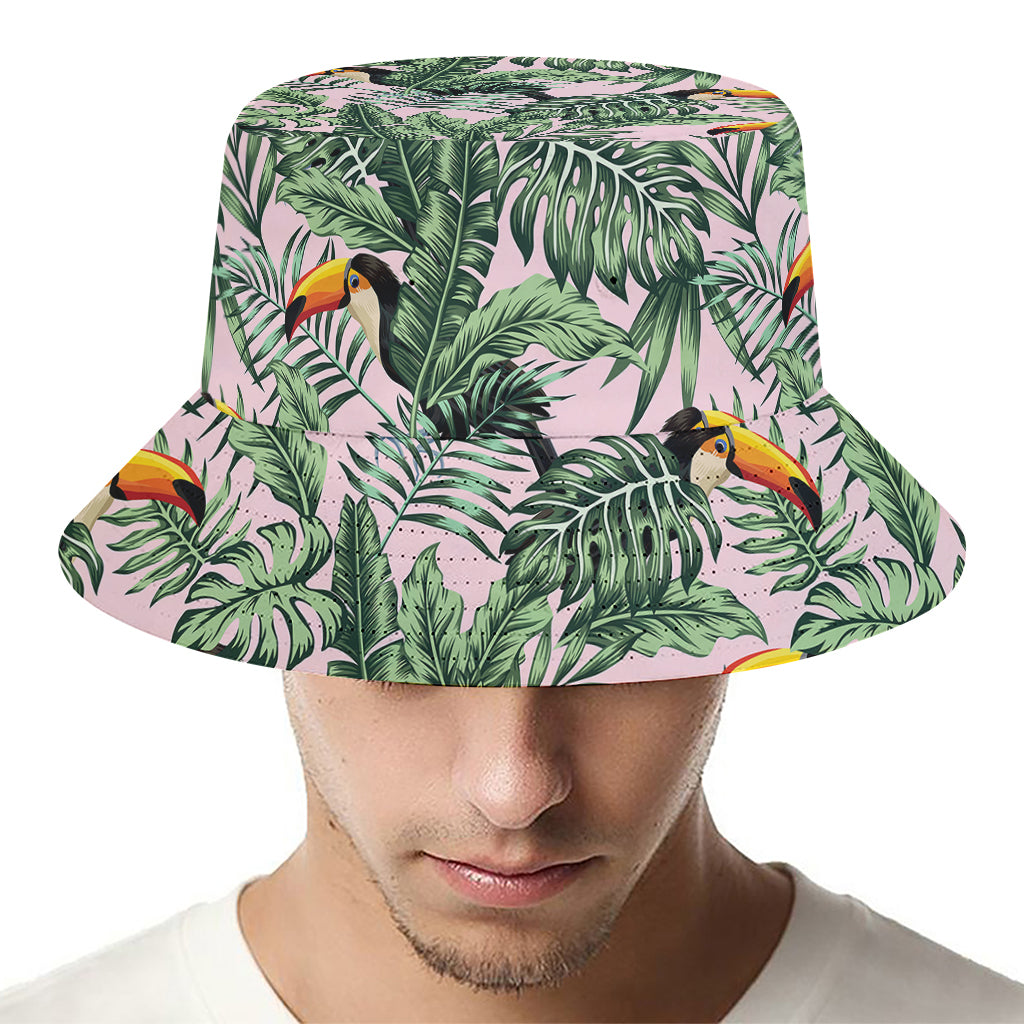 Tropical Palm Leaf And Toucan Print Bucket Hat