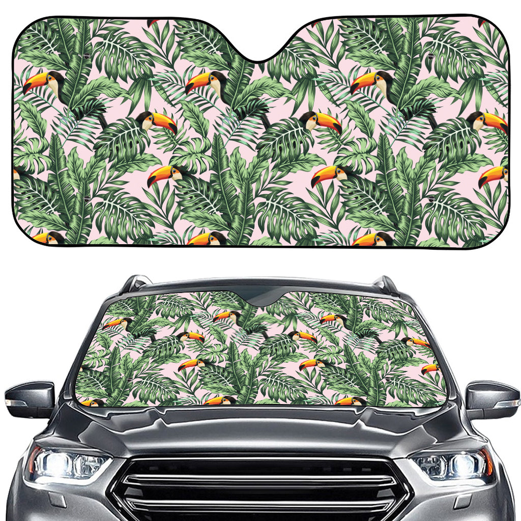 Tropical Palm Leaf And Toucan Print Car Windshield Sun Shade