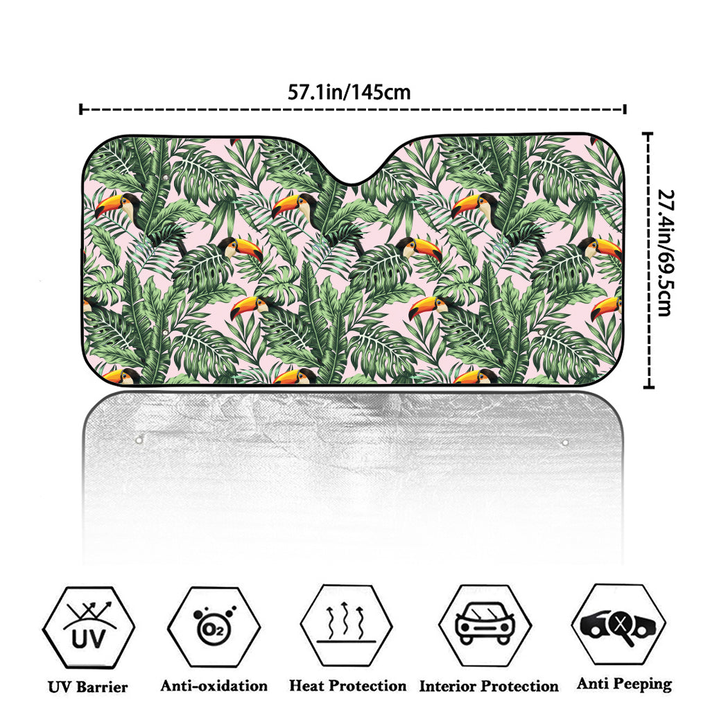 Tropical Palm Leaf And Toucan Print Car Windshield Sun Shade