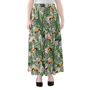 Tropical Palm Leaf And Toucan Print Chiffon Maxi Skirt