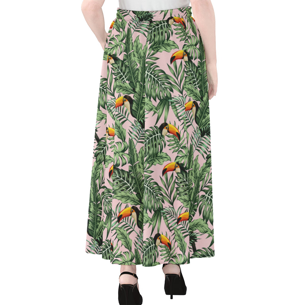 Tropical Palm Leaf And Toucan Print Chiffon Maxi Skirt