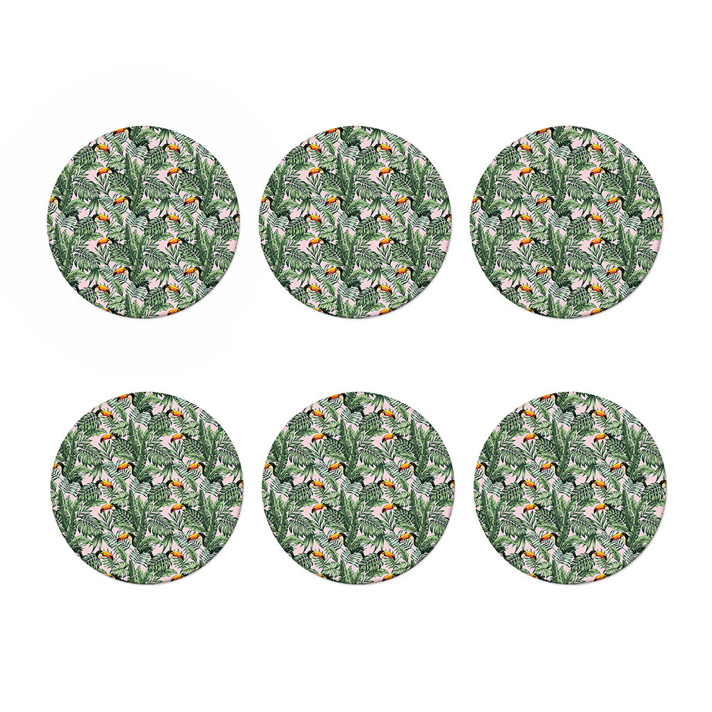 Tropical Palm Leaf And Toucan Print Coaster Set