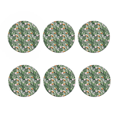 Tropical Palm Leaf And Toucan Print Coaster Set