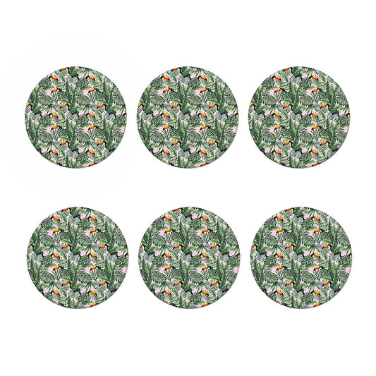 Tropical Palm Leaf And Toucan Print Coaster Set