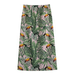 Tropical Palm Leaf And Toucan Print Cotton Front Slit Maxi Skirt