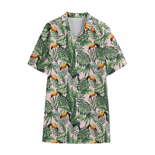 Tropical Palm Leaf And Toucan Print Cotton Hawaiian Shirt