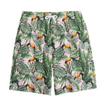 Tropical Palm Leaf And Toucan Print Cotton Shorts