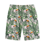 Tropical Palm Leaf And Toucan Print Cotton Shorts
