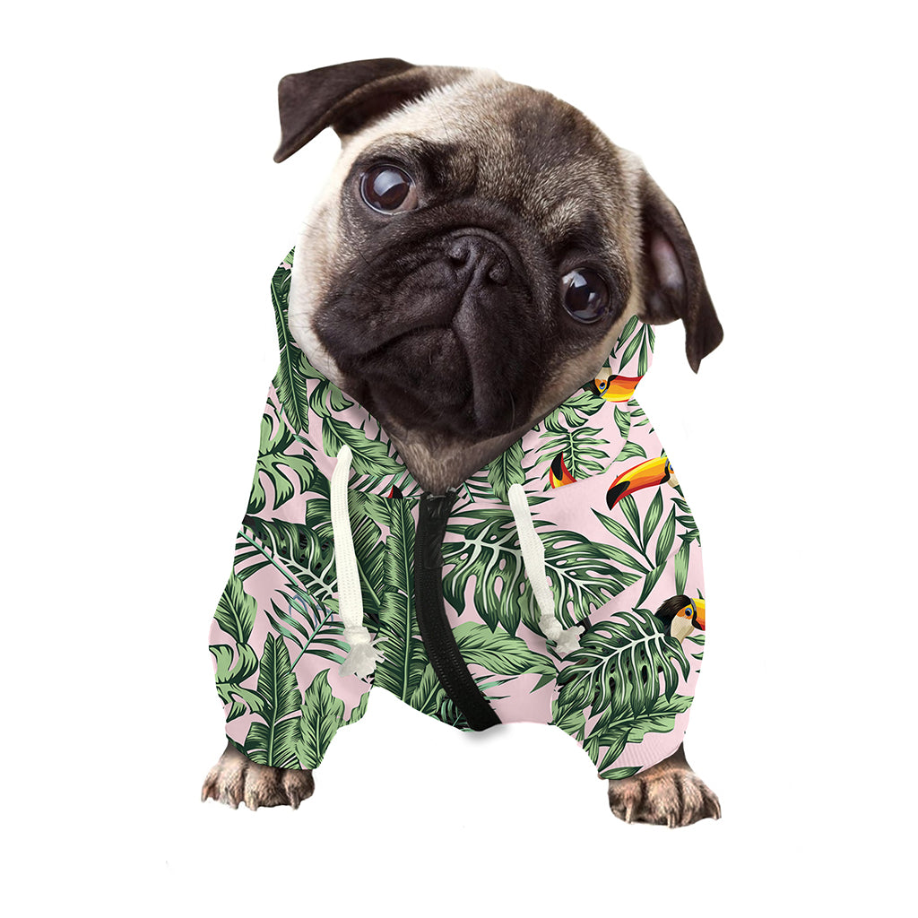 Tropical Palm Leaf And Toucan Print Dog Zip Up Hoodie