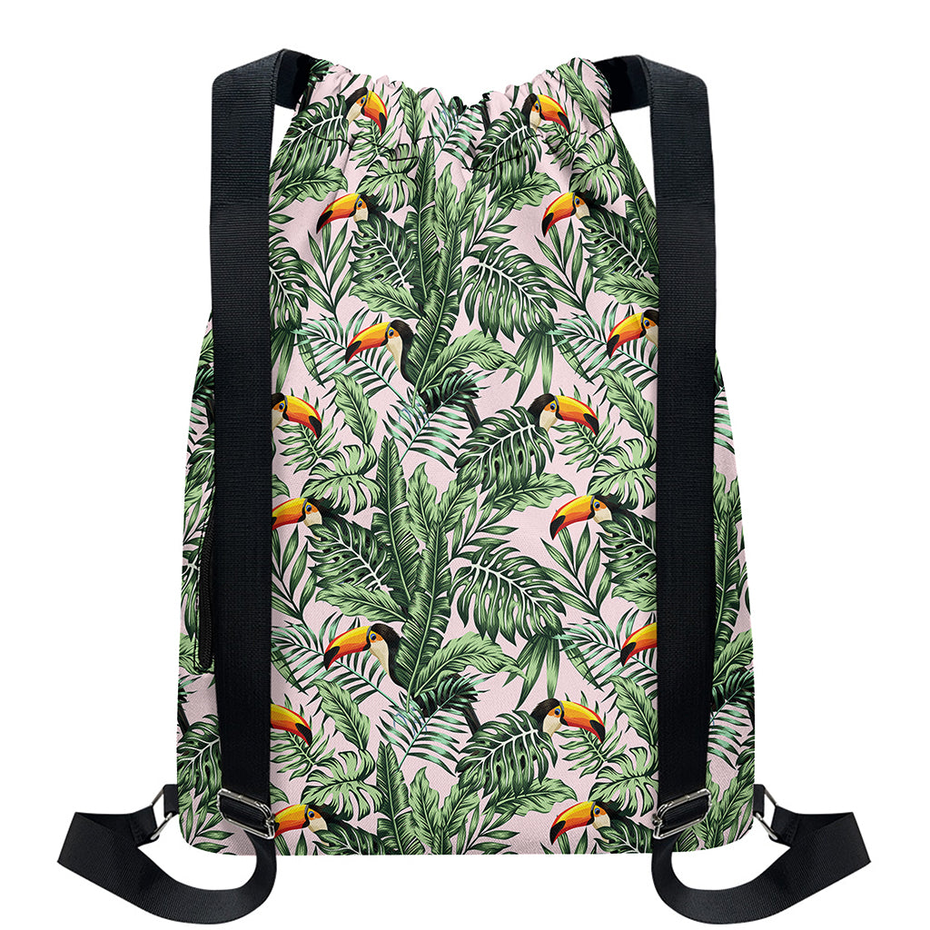Tropical Palm Leaf And Toucan Print Drawstring Backpack