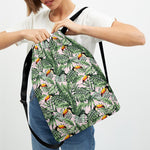 Tropical Palm Leaf And Toucan Print Drawstring Backpack