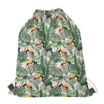 Tropical Palm Leaf And Toucan Print Drawstring Bag