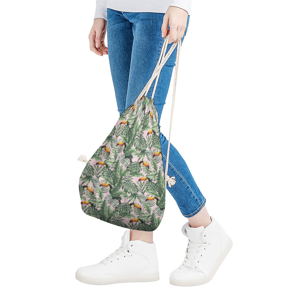 Tropical Palm Leaf And Toucan Print Drawstring Bag