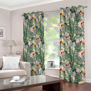 Tropical Palm Leaf And Toucan Print Extra Wide Grommet Curtains