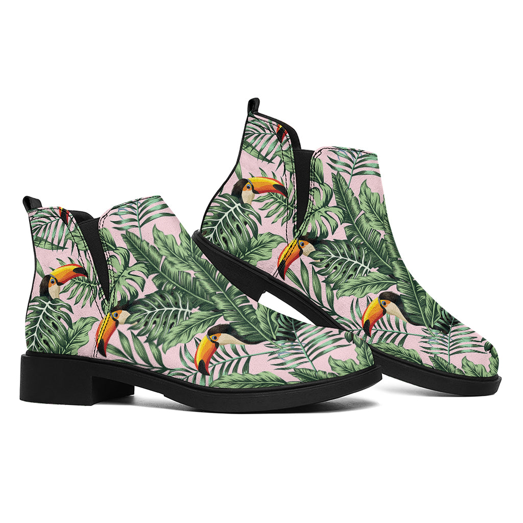 Tropical Palm Leaf And Toucan Print Flat Ankle Boots