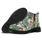 Tropical Palm Leaf And Toucan Print Flat Ankle Boots