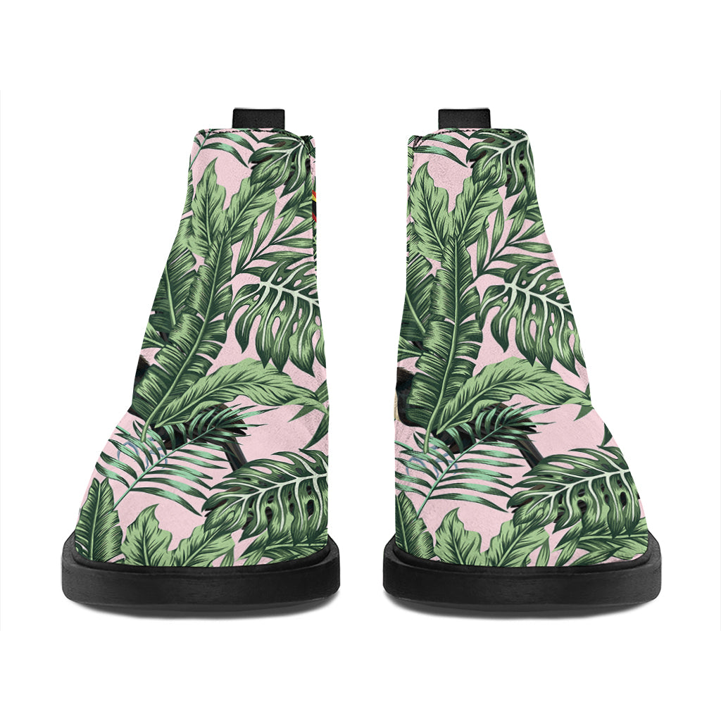 Tropical Palm Leaf And Toucan Print Flat Ankle Boots