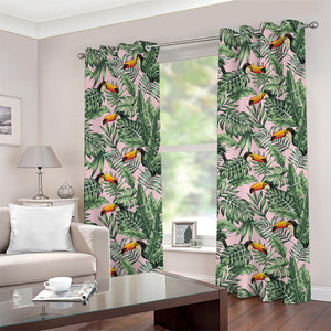 Tropical Palm Leaf And Toucan Print Grommet Curtains