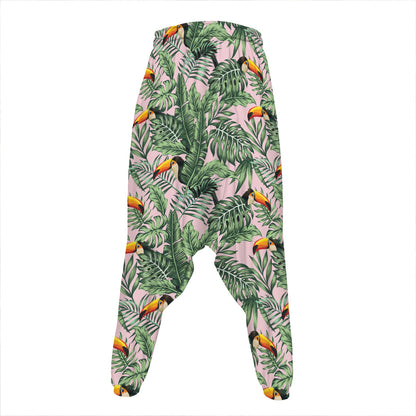 Tropical Palm Leaf And Toucan Print Hammer Pants