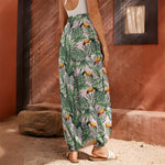 Tropical Palm Leaf And Toucan Print Harem Pants