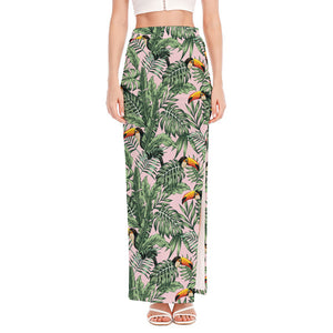 Tropical Palm Leaf And Toucan Print High Slit Maxi Skirt