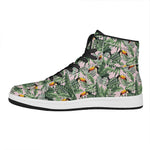Tropical Palm Leaf And Toucan Print High Top Leather Sneakers