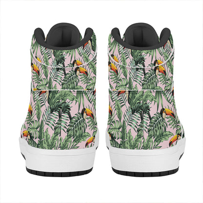 Tropical Palm Leaf And Toucan Print High Top Leather Sneakers