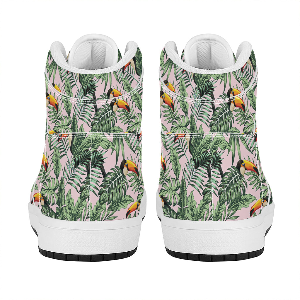 Tropical Palm Leaf And Toucan Print High Top Leather Sneakers
