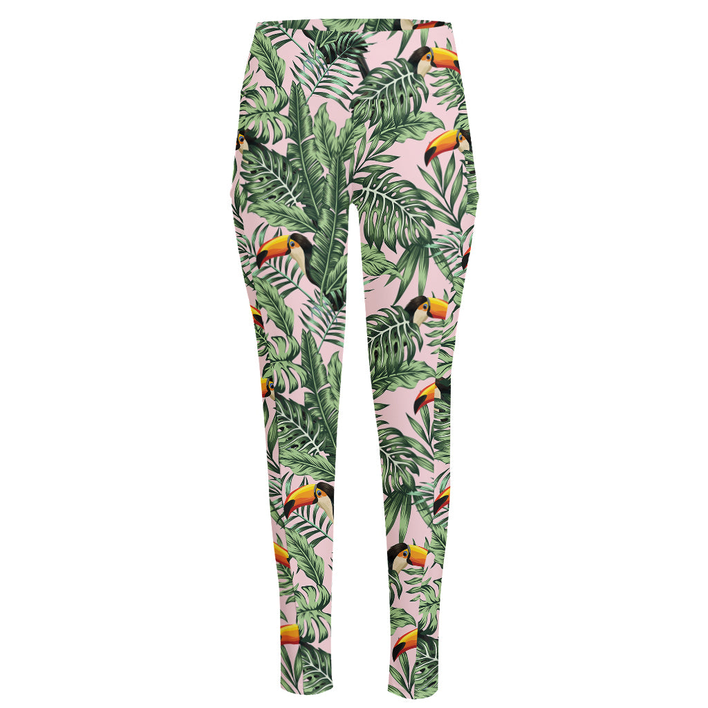 Tropical Palm Leaf And Toucan Print High-Waisted Pocket Leggings