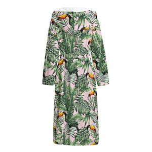 Tropical Palm Leaf And Toucan Print Hooded Bathrobe