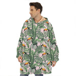 Tropical Palm Leaf And Toucan Print Hoodie Blanket