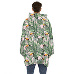 Tropical Palm Leaf And Toucan Print Hoodie Blanket