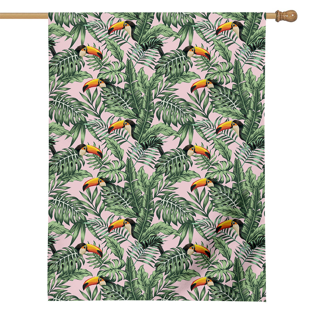 Tropical Palm Leaf And Toucan Print House Flag