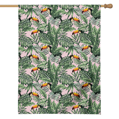 Tropical Palm Leaf And Toucan Print House Flag