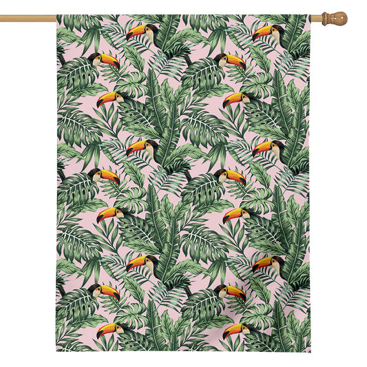 Tropical Palm Leaf And Toucan Print House Flag