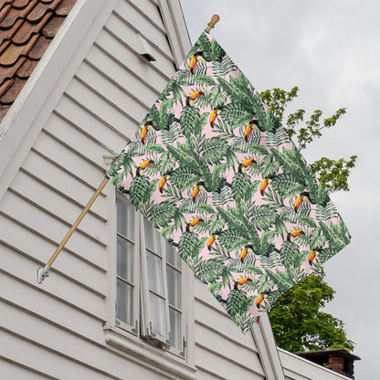 Tropical Palm Leaf And Toucan Print House Flag