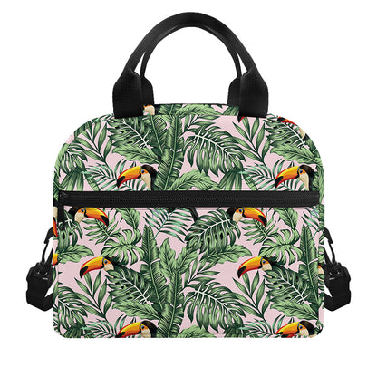 Tropical Palm Leaf And Toucan Print Insulated Lunch Bag