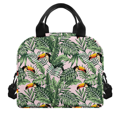 Tropical Palm Leaf And Toucan Print Insulated Lunch Bag