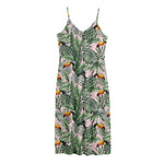 Tropical Palm Leaf And Toucan Print Jersey Midi Cami Dress