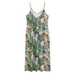 Tropical Palm Leaf And Toucan Print Jersey Midi Cami Dress