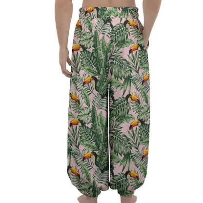 Tropical Palm Leaf And Toucan Print Lantern Pants