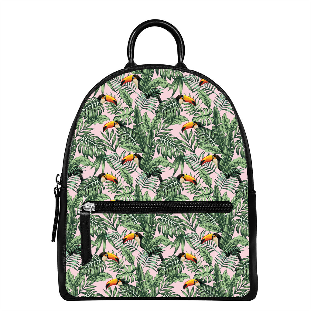 Tropical Palm Leaf And Toucan Print Leather Backpack