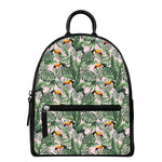 Tropical Palm Leaf And Toucan Print Leather Backpack