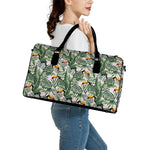 Tropical Palm Leaf And Toucan Print Leather Duffle Bag
