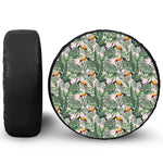 Tropical Palm Leaf And Toucan Print Leather Spare Tire Cover